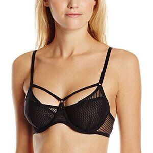 Jezebel 34C Bra Black Niki Unlined Demi Underwire Overbust Strap Sheer 119978
